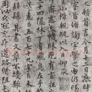 唐代 褚遂良 楷书《临王献之飞鸟帖墨迹及题跋 局部二》毛笔书法楷书作品图片欣赏