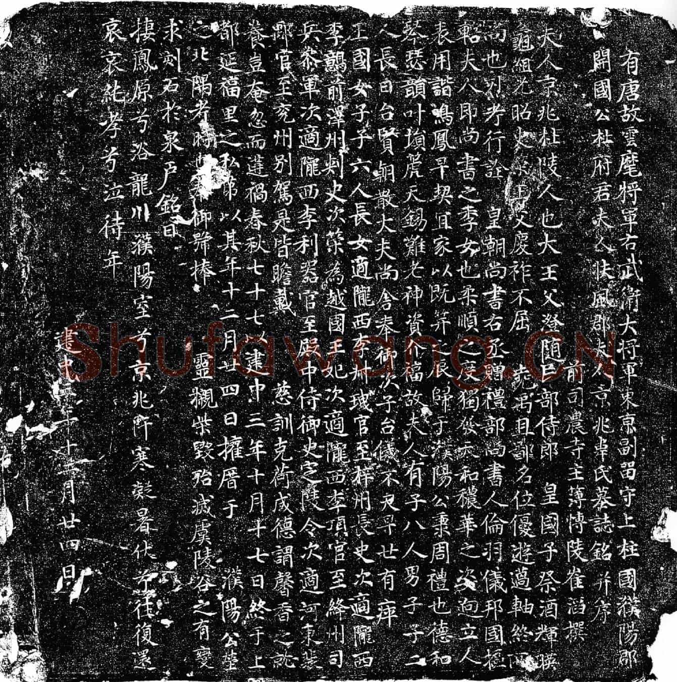唐杜府君夫人韦氏墓誌(有唐故云麾将军右武卫大将军东京副留守上柱国濮阳郡开国公杜府君夫人扶风郡夫人京兆韦氏墓誌铭并序)