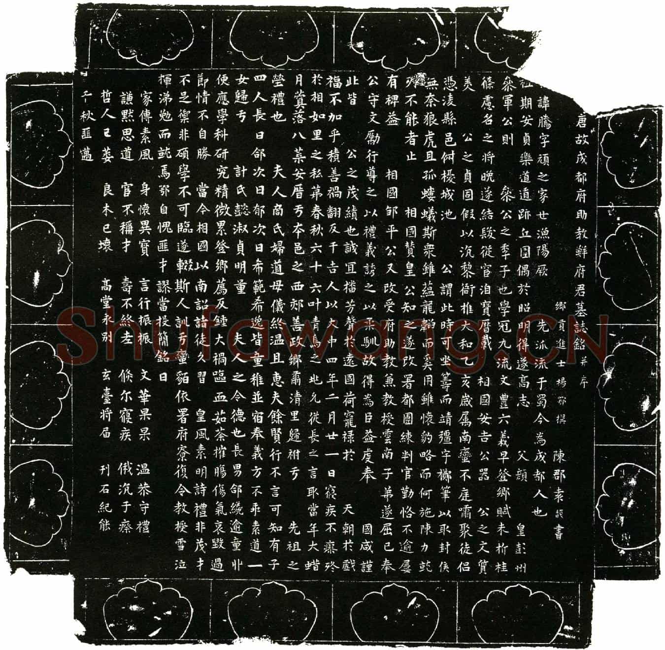 唐鲜腾，字顽之。墓誌(□唐故成都府助教鲜府君墓誌铭并序)