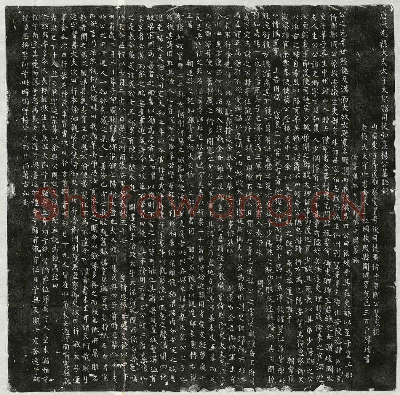 唐杨元卿墓誌(唐故光禄大夫太子太保赠司徒弘农杨公墓誌铭)