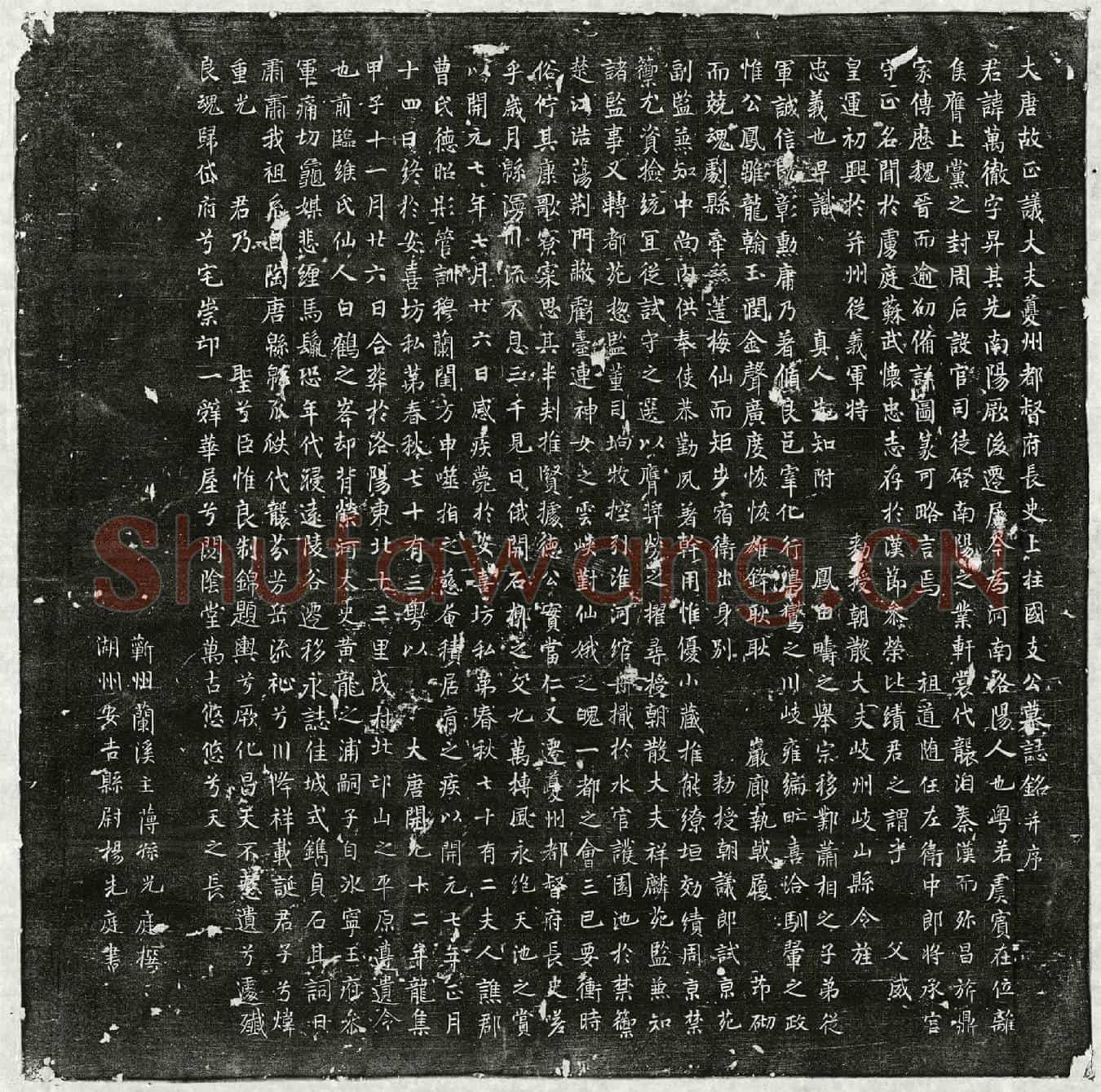 唐支万彻墓誌(大唐故正议大夫夔州都督府长史上柱国支公墓誌铭并序)
