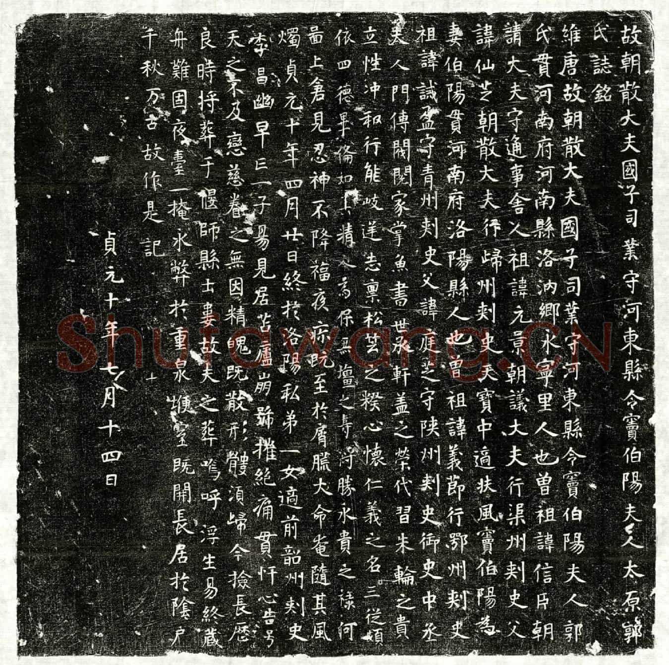 唐窦伯阳妻郭氏墓誌(故朝散大夫国子司业守河东县令窦伯阳夫人太原郭氏誌铭)