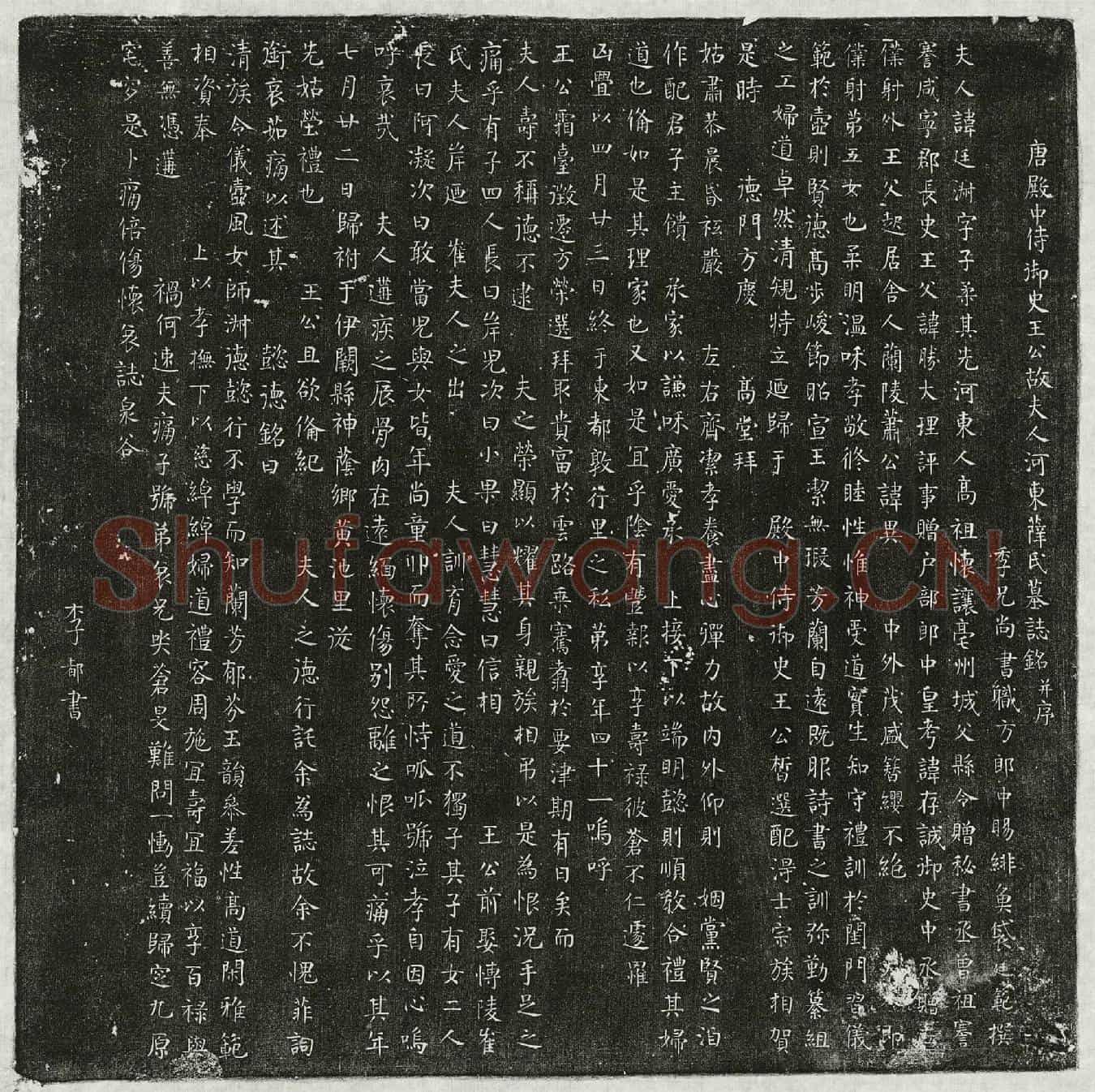 唐王皙妻薛廷淑墓誌(唐殿中侍御史王公故夫人河东薛氏墓誌铭并序)