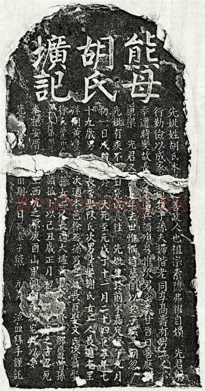 元熊元美母胡氏墓誌
