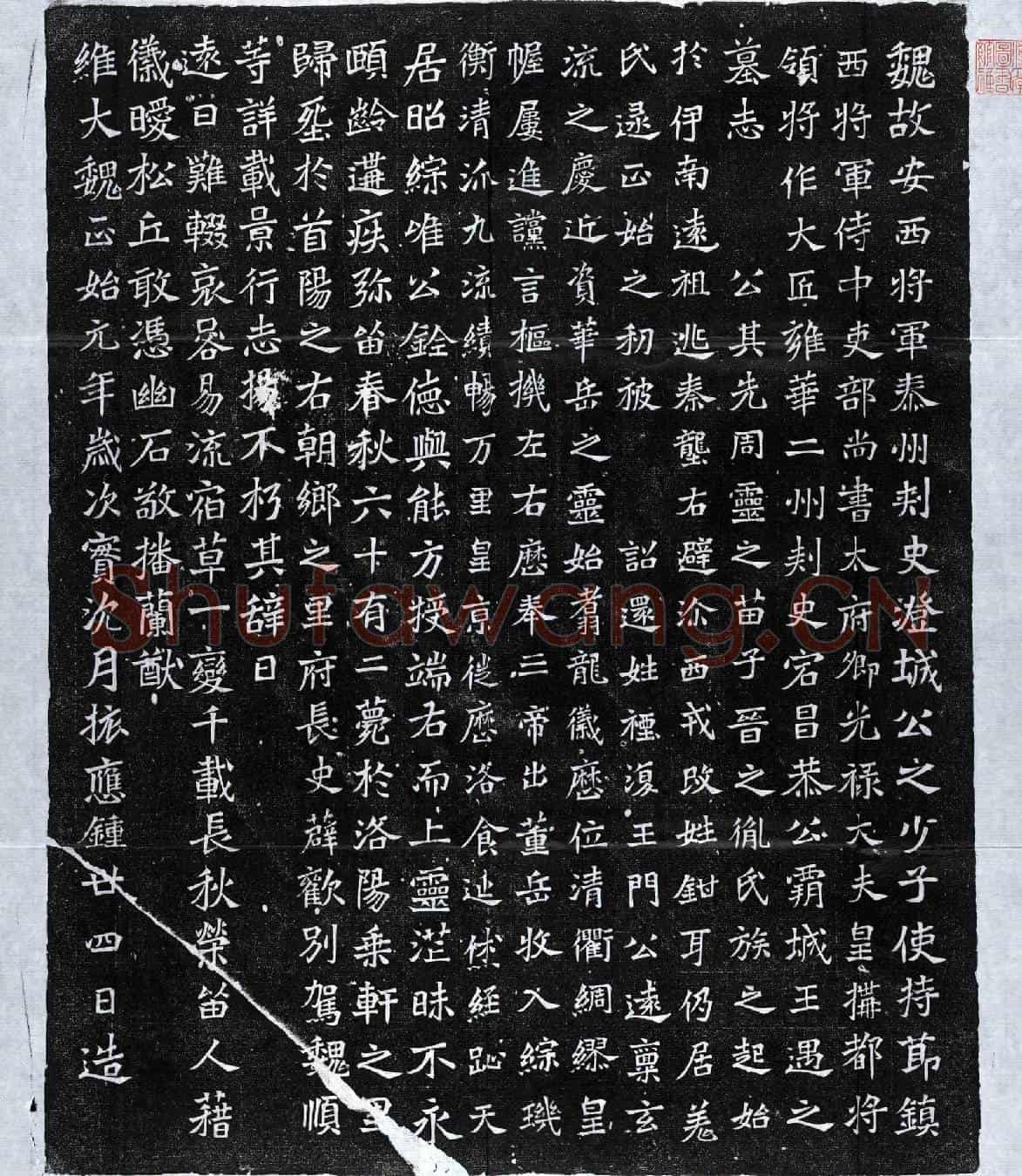 北朝王遇墓誌(魏故安西将军泰州刺史澄城公之少子使持节镇西将军侍中吏部尚书太府卿光禄大夫皇构都将领将作大匠雍华二州刺史宕昌恭公霸城王遇之墓志)