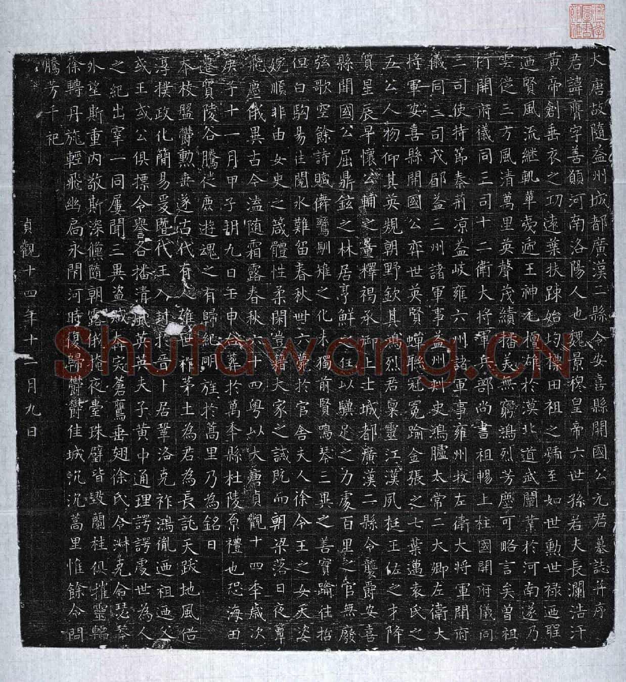 唐元膺墓誌(大唐故隋益州城都广汉二县令安喜县开国公元君墓誌并序)