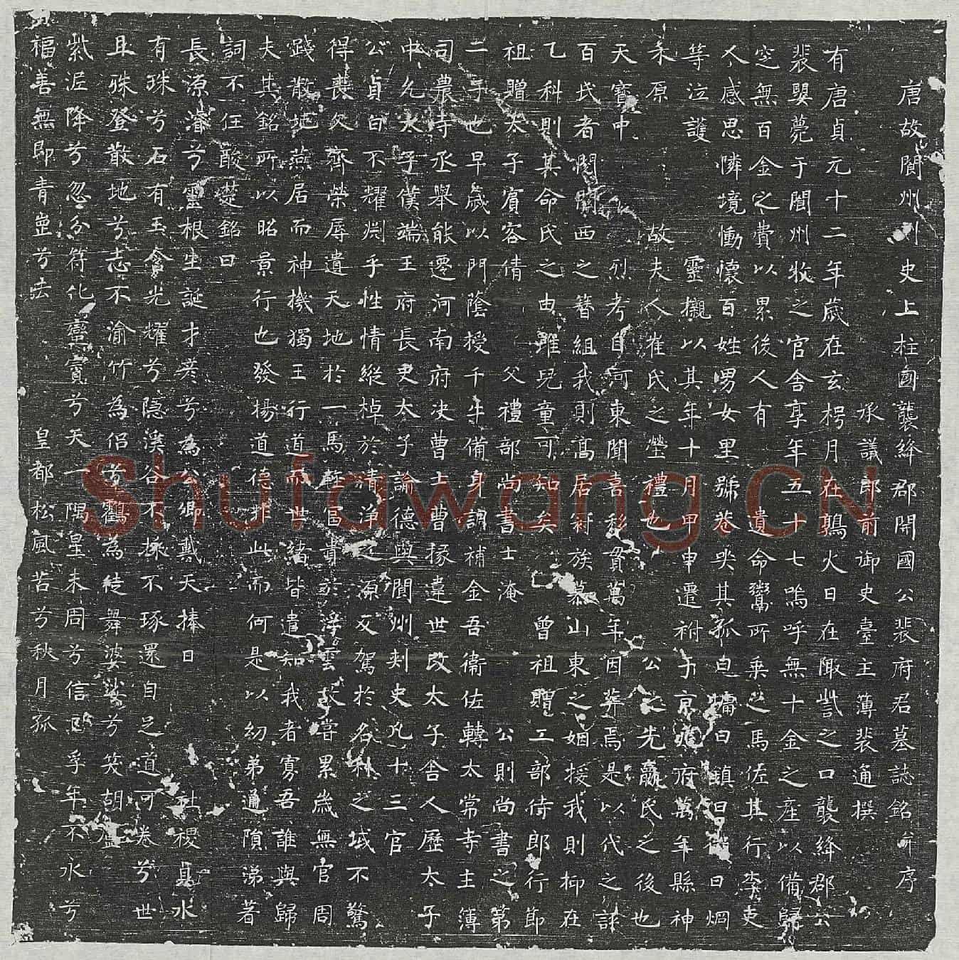 唐裴婴墓誌(唐故阆州刺史上柱国袭绛郡开国公裴府君墓誌铭并序)