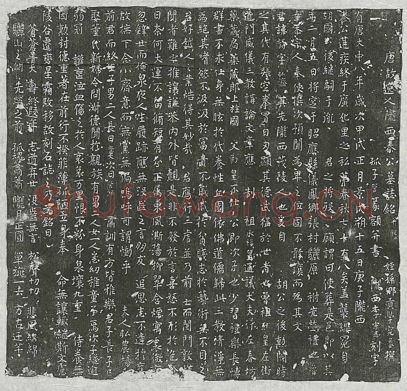唐秦弘济墓誌(唐故逸人陇西秦公墓誌铭并叙)