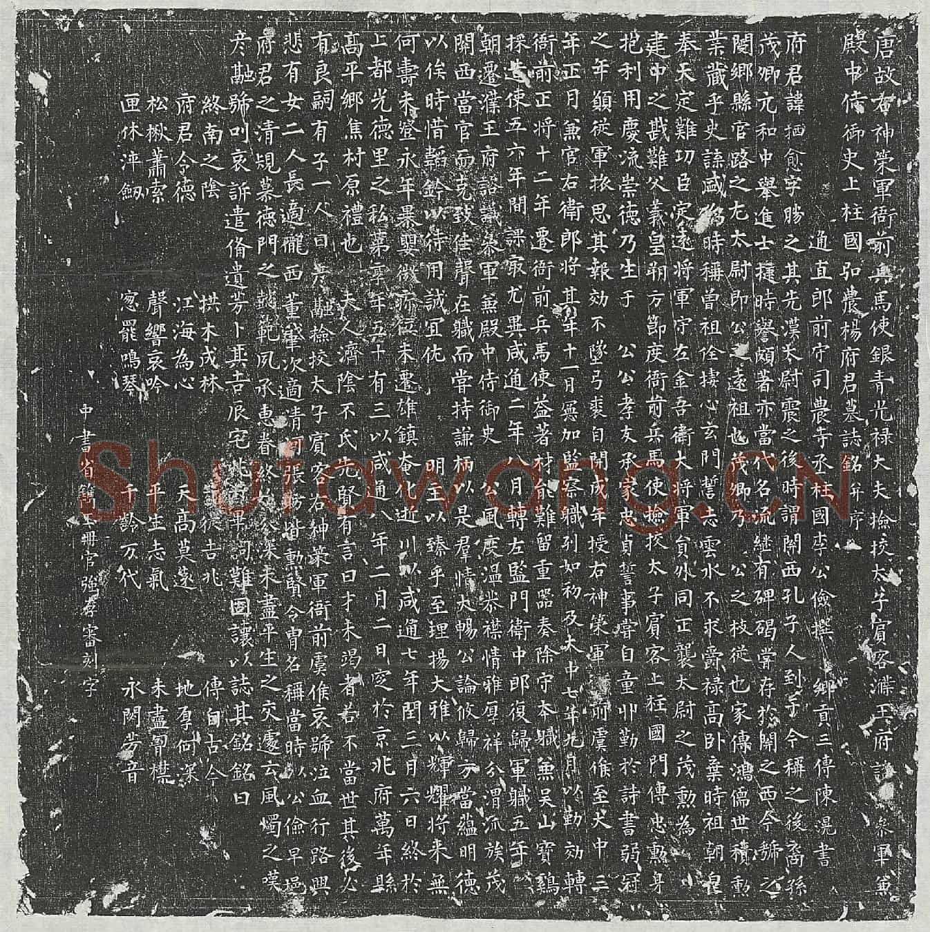 唐杨拪愈墓誌(唐故右神策军衙前兵马使银青光禄大夫检校太子宾客濮王府谘议参军兼殿中侍御史上柱国弘农杨府君墓誌铭并序)