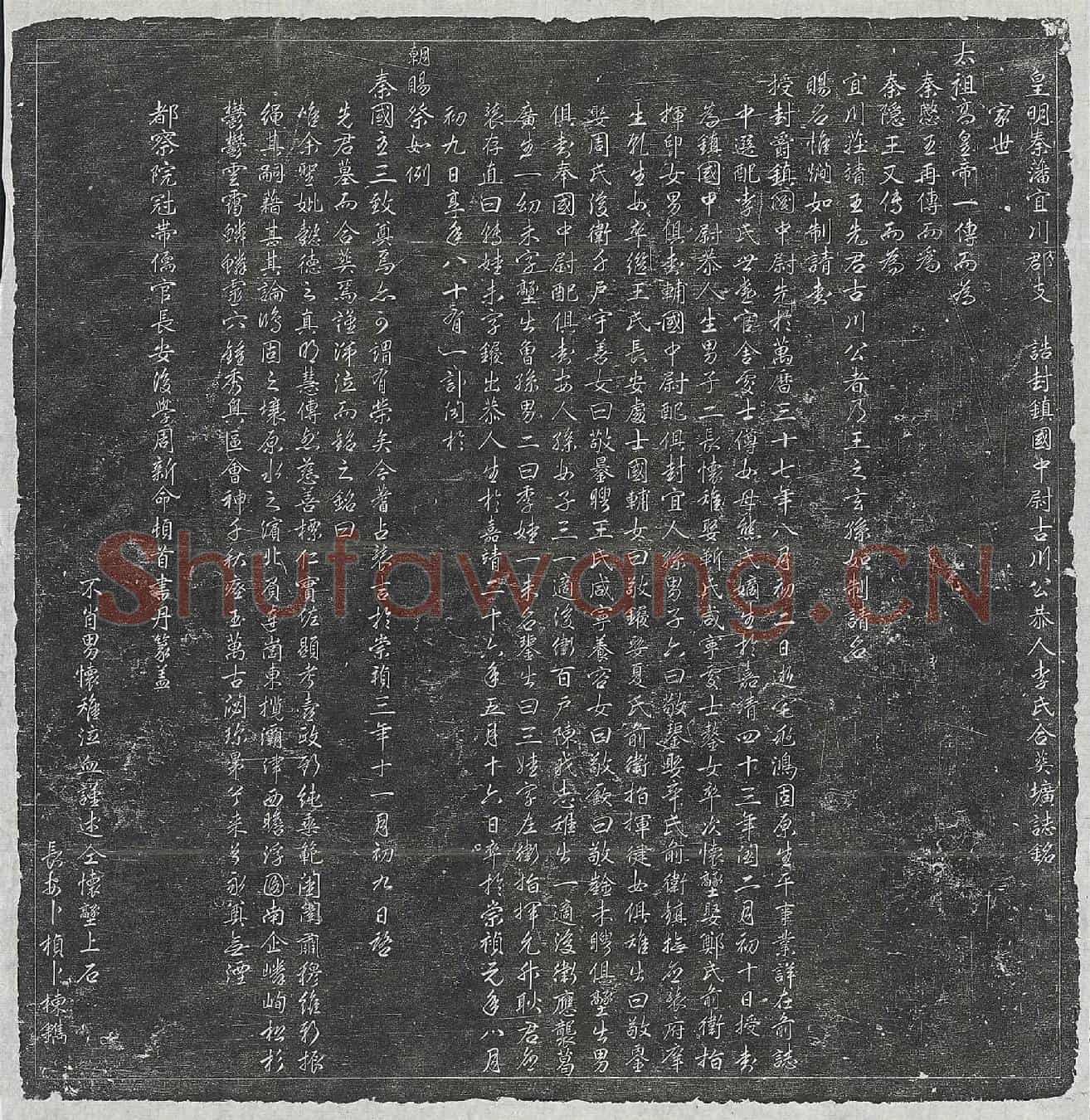 明朱惟□、朱惟□妻李氏墓誌(皇明秦藩宜川郡支诰封镇国中尉古川公恭人李氏合葬圹誌铭)