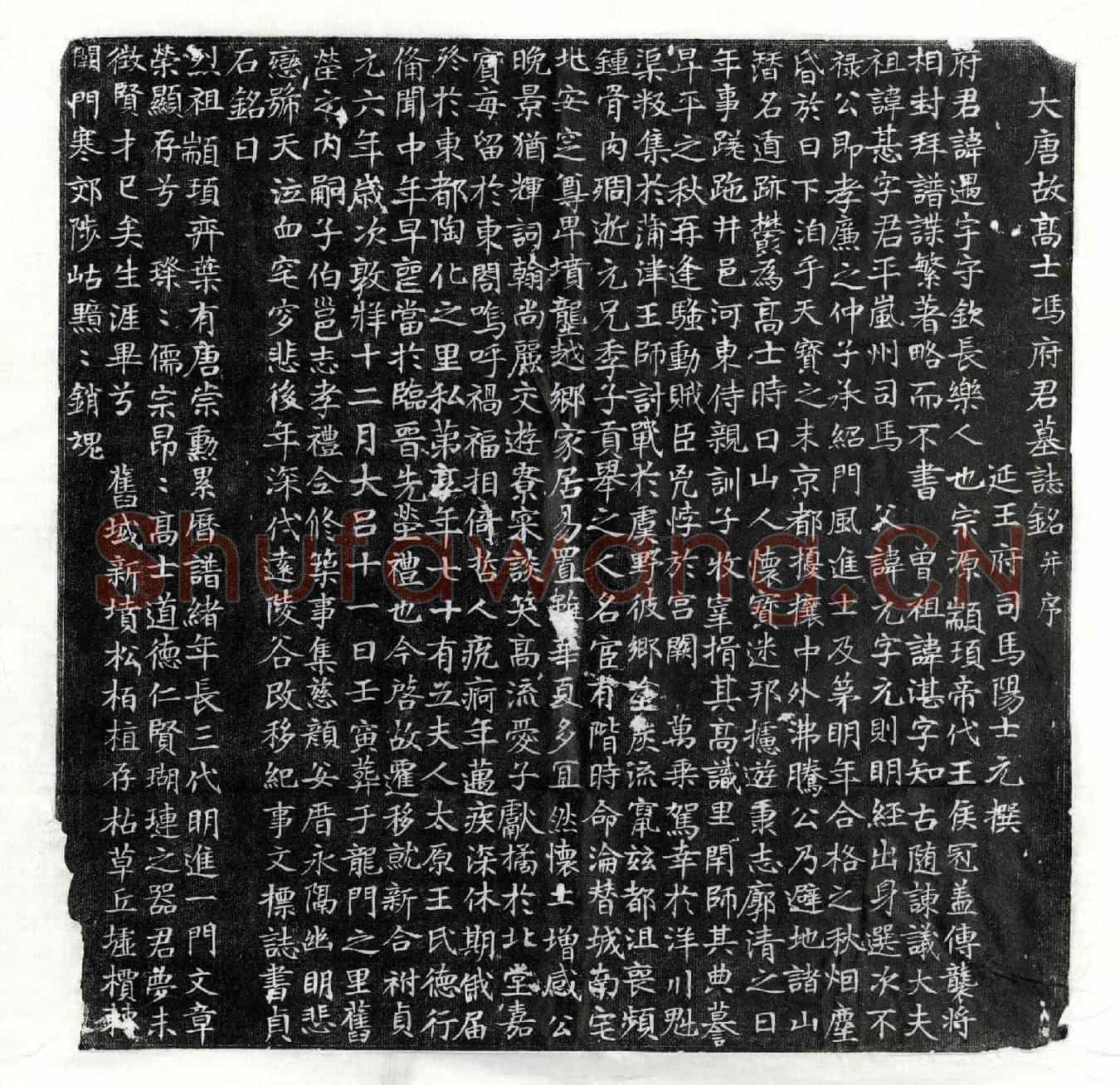 唐冯遇墓誌(大唐故高士冯府君墓誌铭并序)