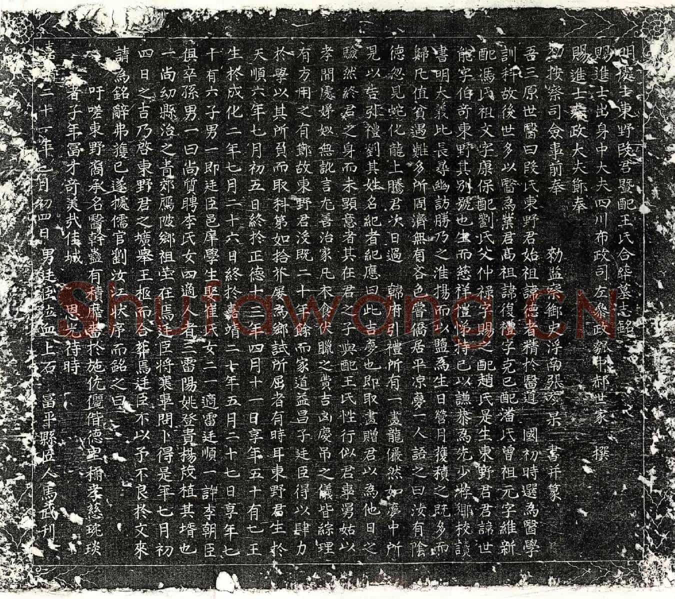 明段世能、段世能妻王氏墓誌(明处士东野段君暨配王氏合葬墓志铭)