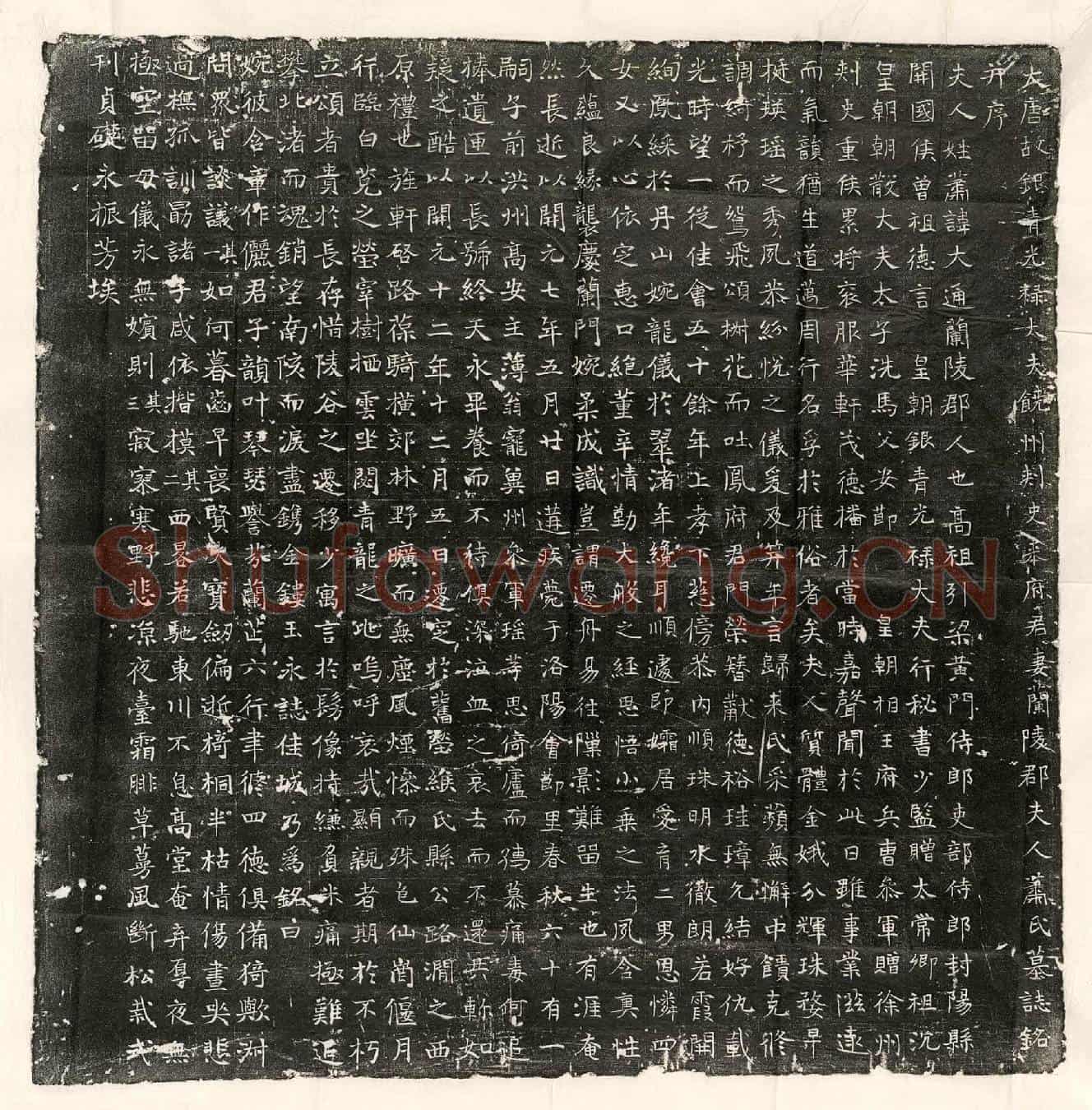 唐来景晖妻萧大通墓誌(大唐故银青光禄大夫饶州刺史来府君妻兰陵郡夫人萧氏墓誌铭并序)