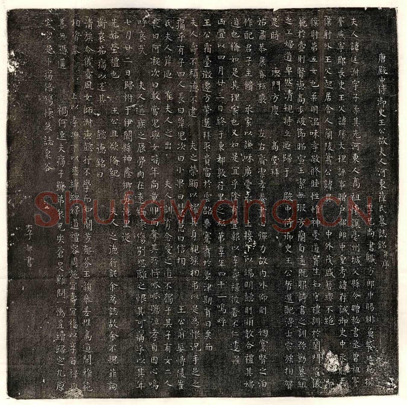 唐王皙妻薛廷淑墓誌(唐殿中侍御史王公故夫人河东薛氏正墓誌铭并序)