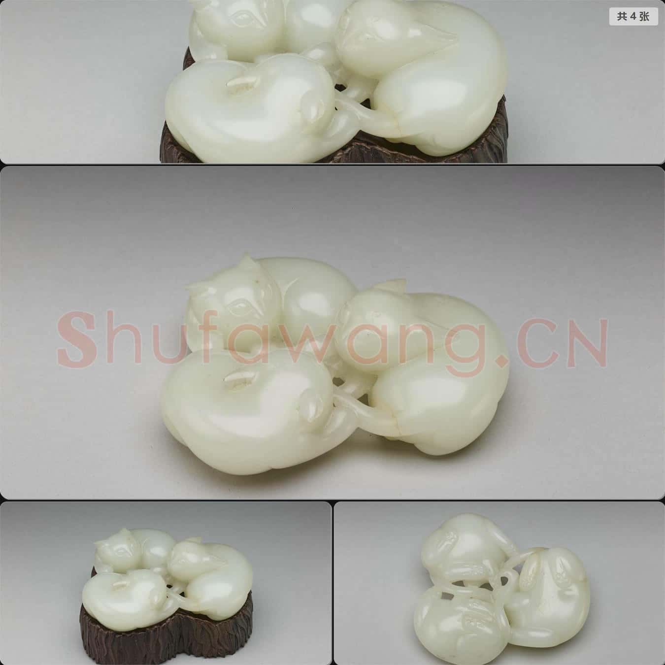 清 玉三貓擺件