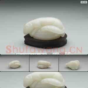 明至清 玉鼠瓜摆件