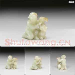 清 玉人戏狮