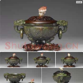 清 玉龙耳三足炉