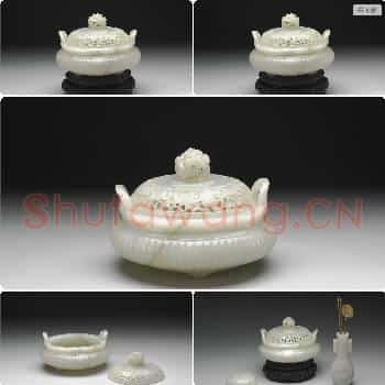 清 玉直纹炉