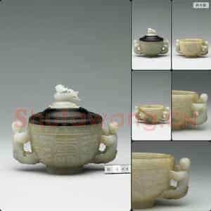 明 玉娃娃耳寿字杯