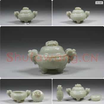 清 玉兽面纹炉