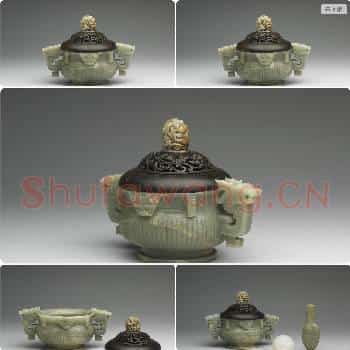 清 玉直棱纹簋形炉