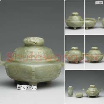 清 玉兽面六方炉