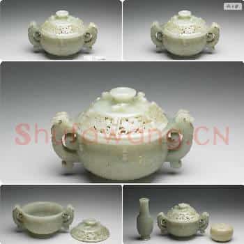 清 玉兽面纹炉