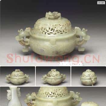 清 玉兽面纹炉