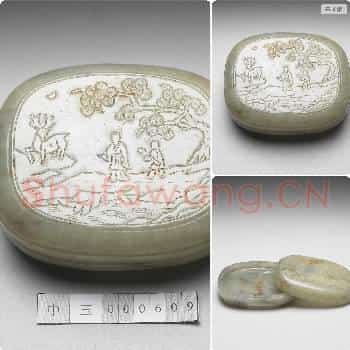 清 玉松鹿椭圆盒