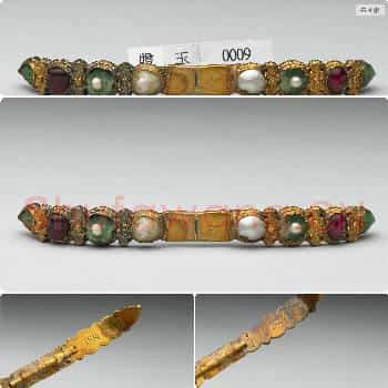 清 宝石金扁簪