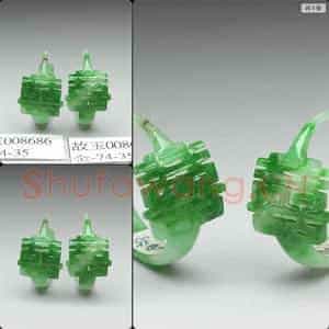 清 翠玉囍字耳环